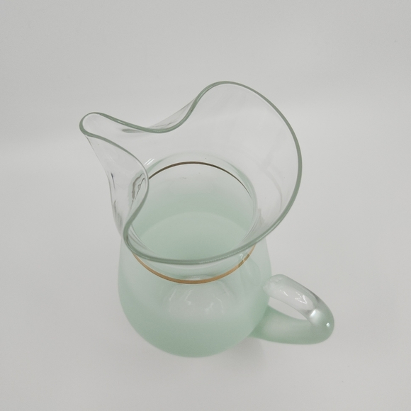 Vtg MCM West Virginia Blendo Glass Ice Lip Pitcher Frosted Green Gold Trim 9.5" - Picture 12 of 13